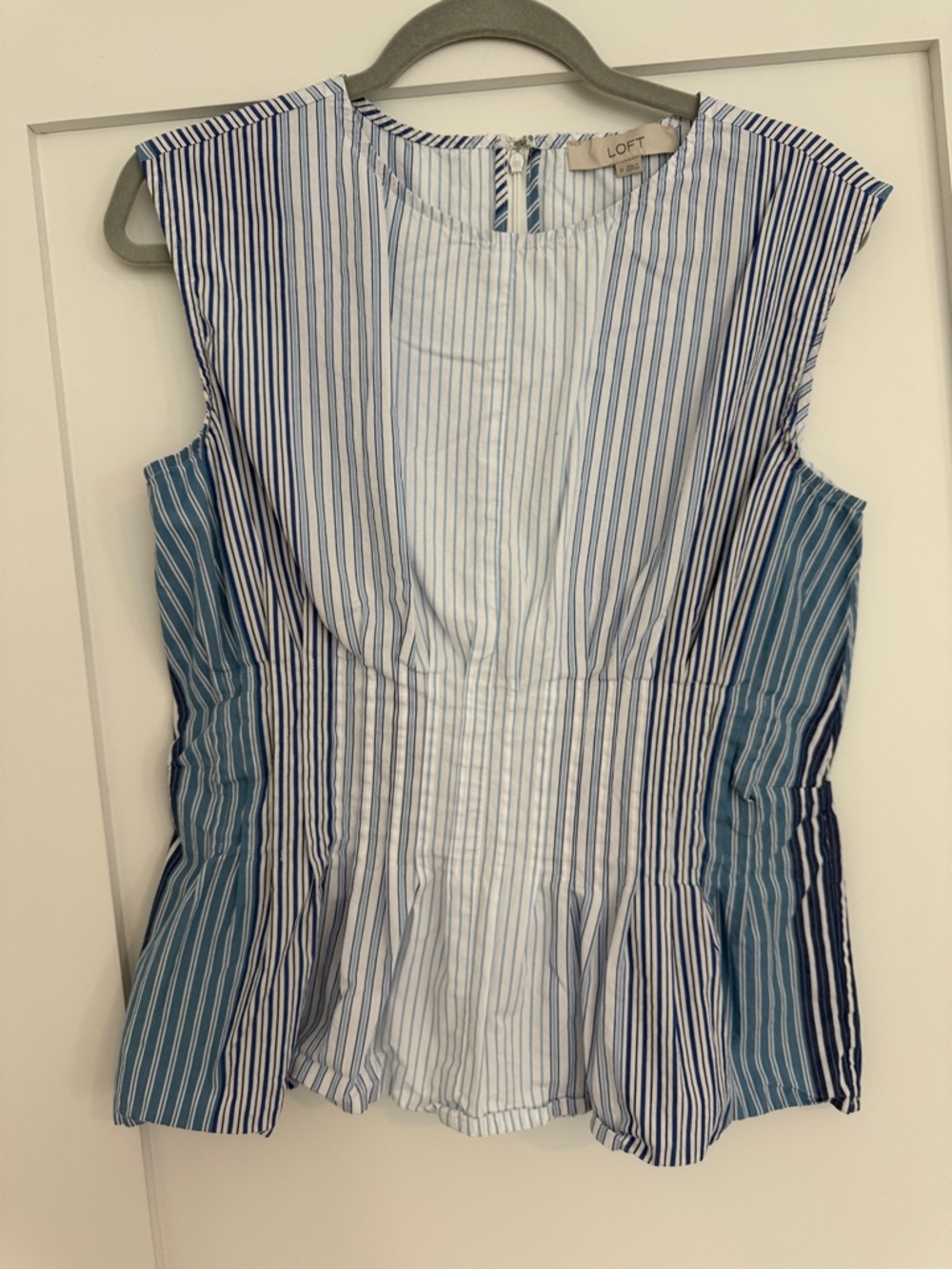 LOFT Blue & White Striped Peplum Shell Top